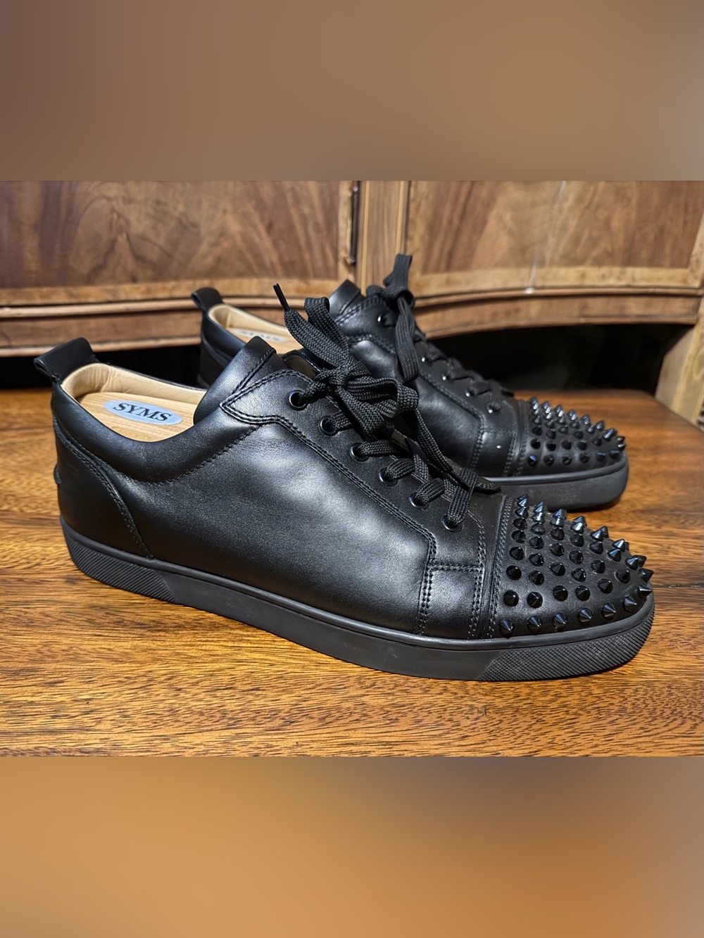 Christian Louboutin Louis Junior Spikes Black Leather Men's Sneakers EU 45